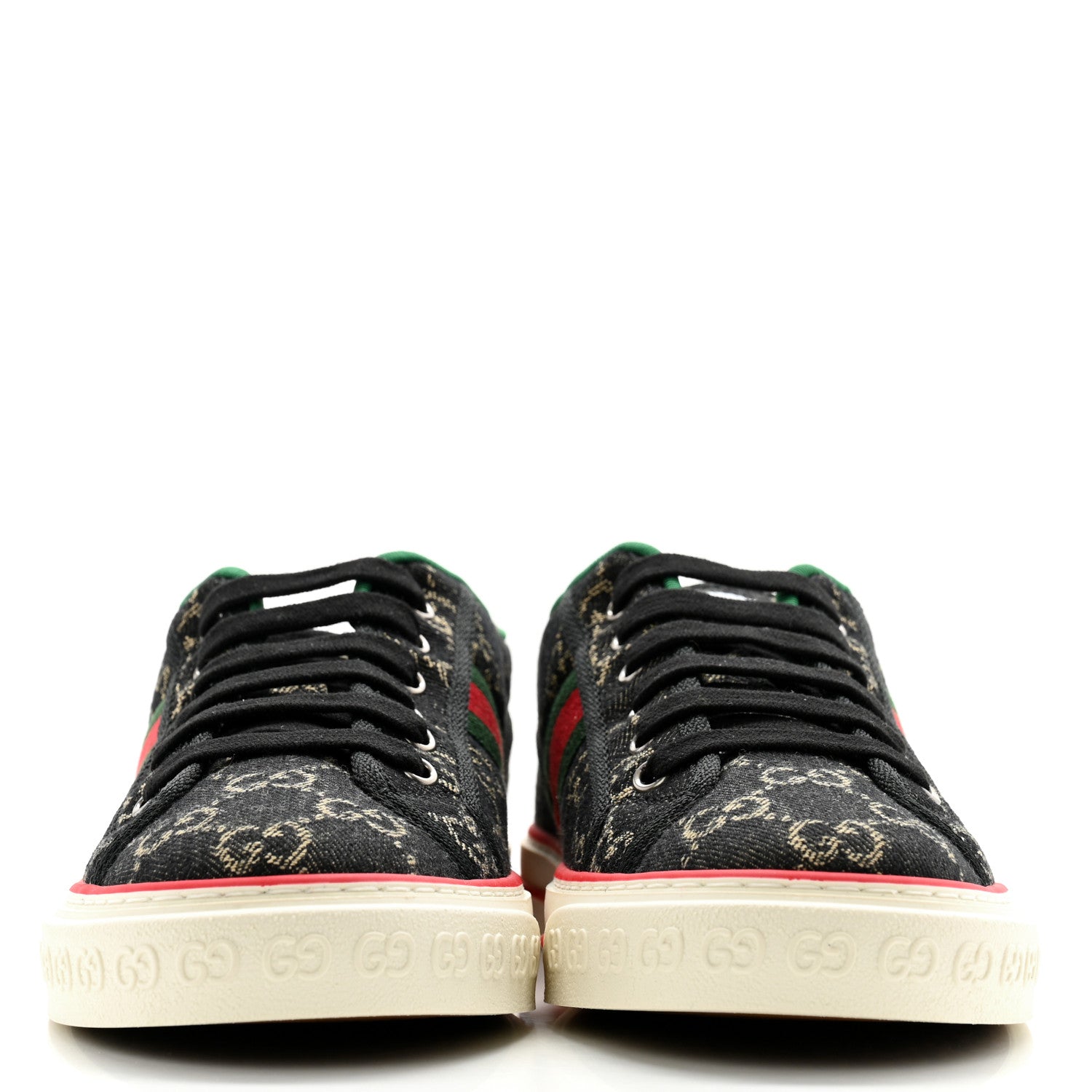 Gucci New Denim GG Monogram Web Mens 1977 Tennis Sneakers 8 Black Ivory 2 of 6