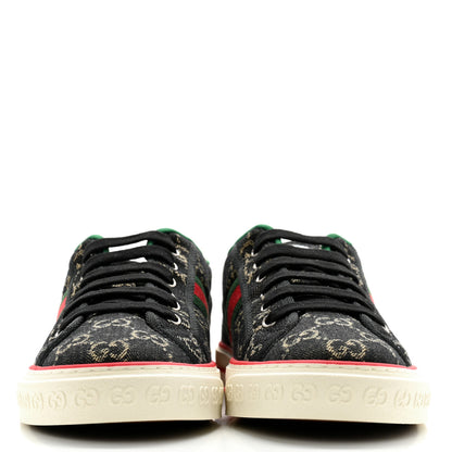Gucci New Denim GG Monogram Web Mens 1977 Tennis Sneakers 8 Black Ivory 2 of 6