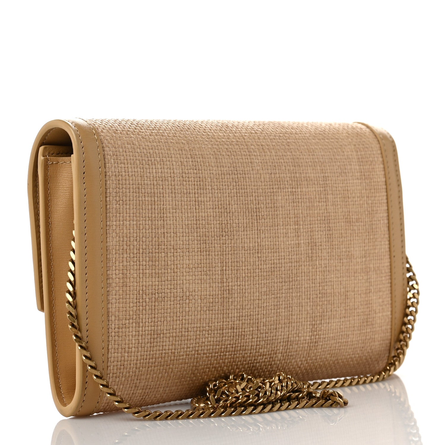 Saint Laurent Micro Raffia Monogram Uptown Chain Wallet Natural Hay Blush 2 of 8