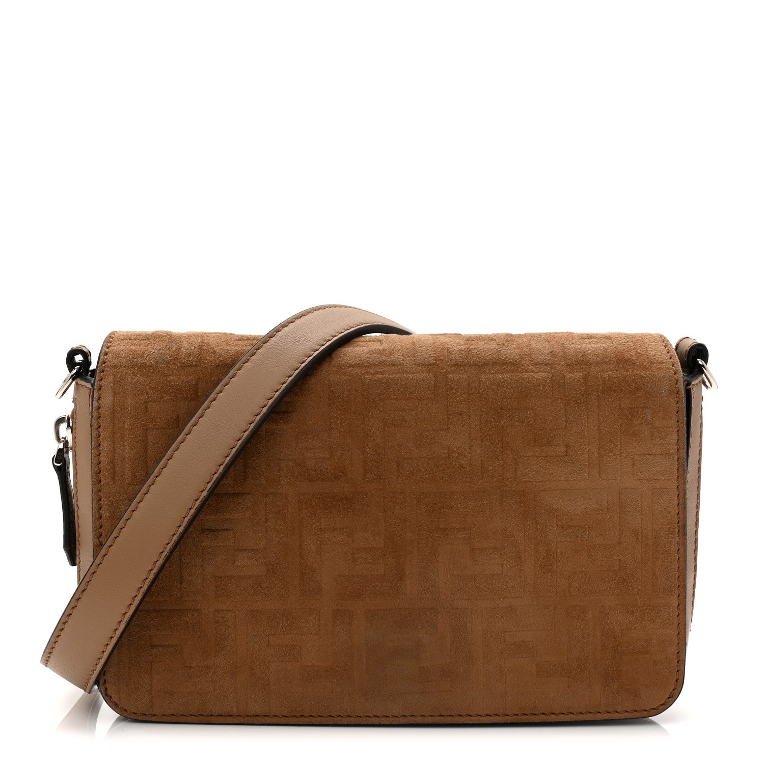Fendi Vitello Grace Suede FF 1974 Embossed Mini Expandable Flap Bag Sand Sughero 1 of 11