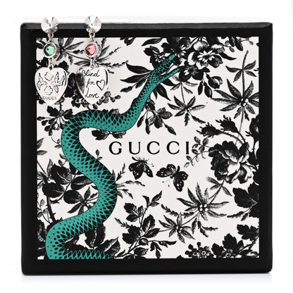 Gucci Sterling Silver Green Pink Cubic Zirconia Blind for Love Heart Earrings 5 of 5