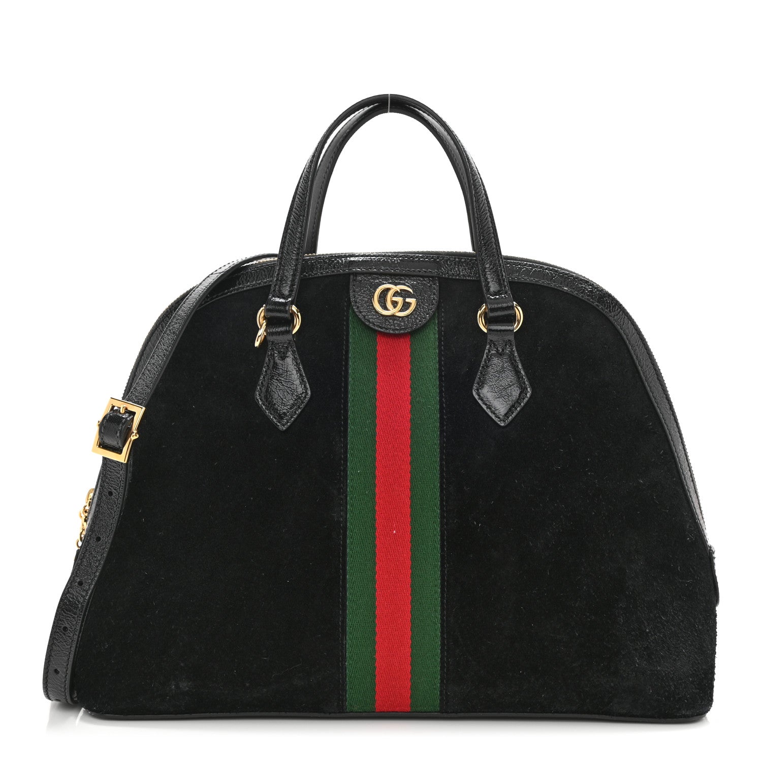 Gucci Suede Patent GG Web Medium Ophidia Top Handle Dome Bag Black 1 of 10