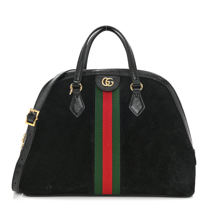 Gucci Suede Patent GG Web Medium Ophidia Top Handle Dome Bag Black 1 of 10