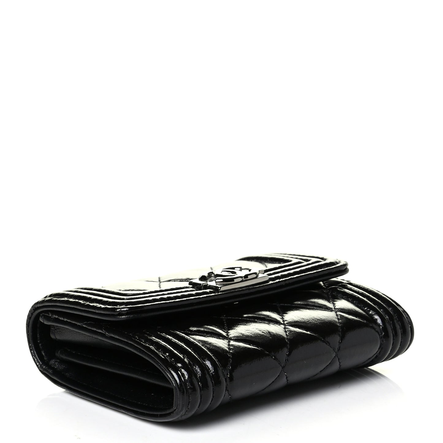 Distressed Patent Quilted Boy Flap Card Holder Wallet Black