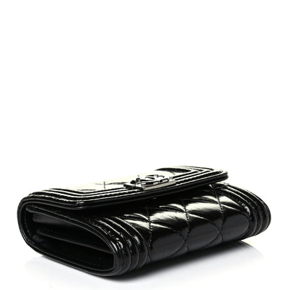 Chanel Distressed Patent Quilted Boy Flap Card Holder Wallet Black 3 of 7