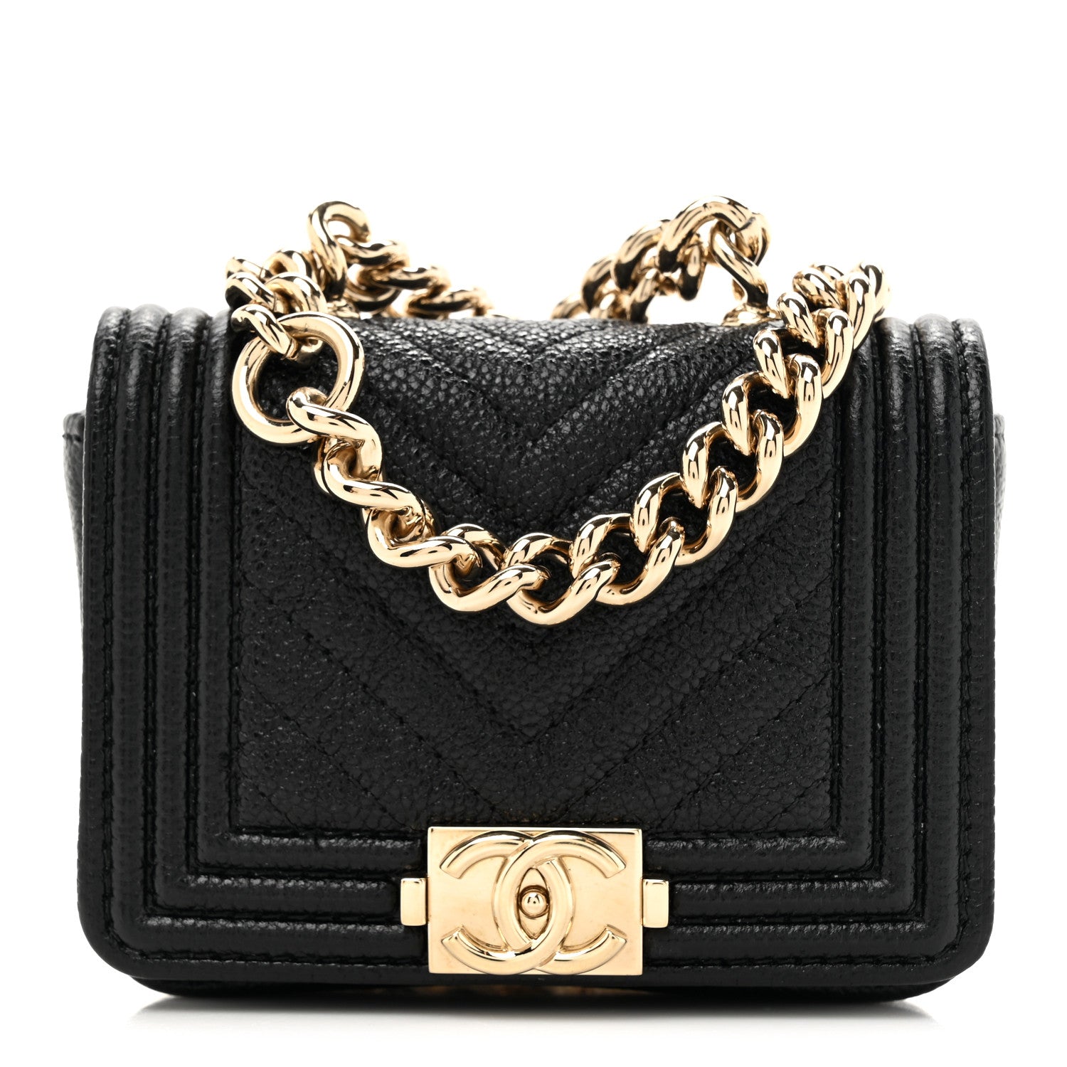Chanel Caviar Chevron Quilted Boy Flap Waist Belt Bag Black 1 of 11