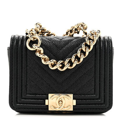 Chanel Caviar Chevron Quilted Boy Flap Waist Belt Bag Black 1 of 11