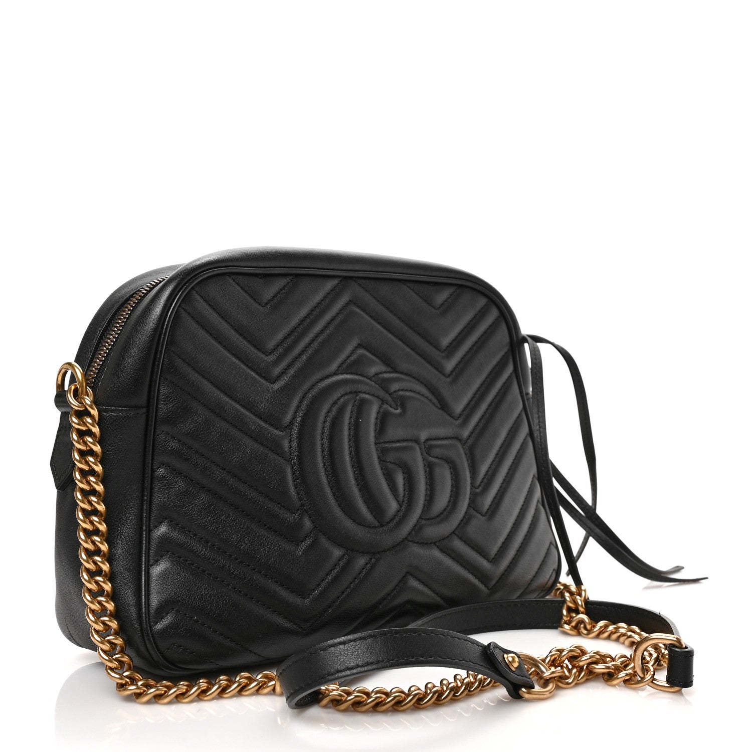 Gucci Calfskin Matelasse Medium GG Marmont Chain Shoulder Bag Black 3 of 9