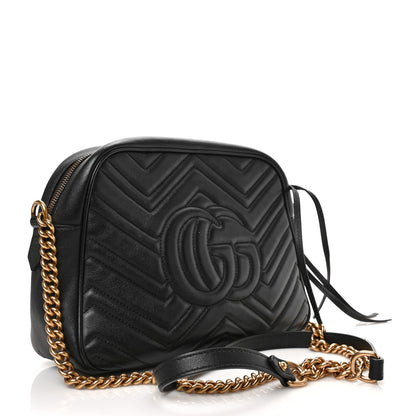 Gucci Calfskin Matelasse Medium GG Marmont Chain Shoulder Bag Black 3 of 9