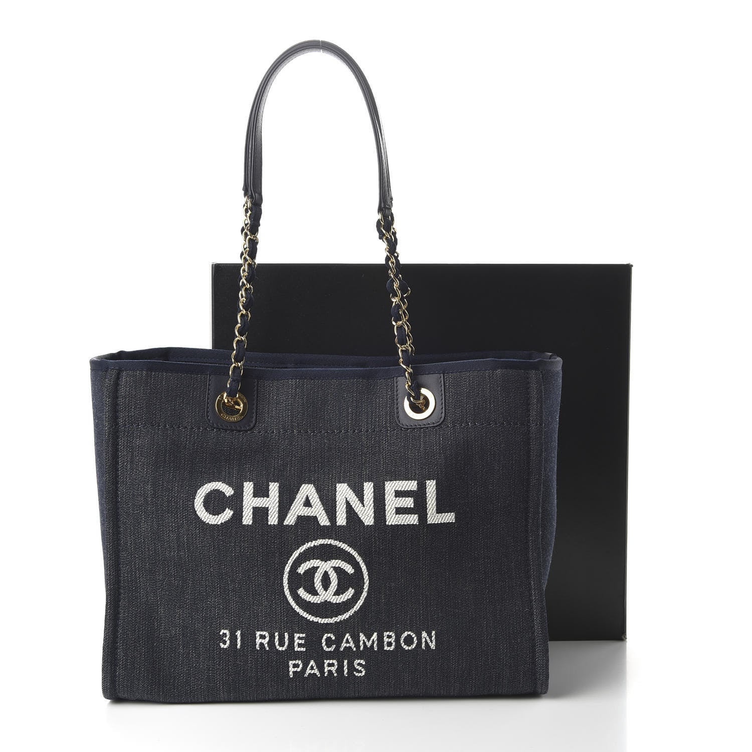 Chanel Denim Small Deauville Tote Dark Blue 11 of 11