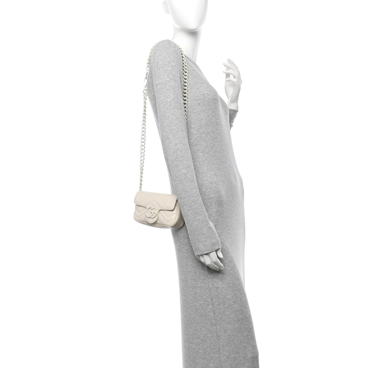 Gucci Calfskin Matelasse Monochrome GG Marmont Chain Belt Bag Mystic White 2 of 11