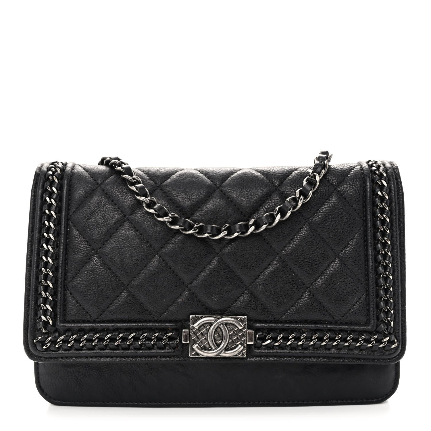Chanel Calfskin Quilted Chain Around Boy Wallet On Chain WOC Black 1 of 11
