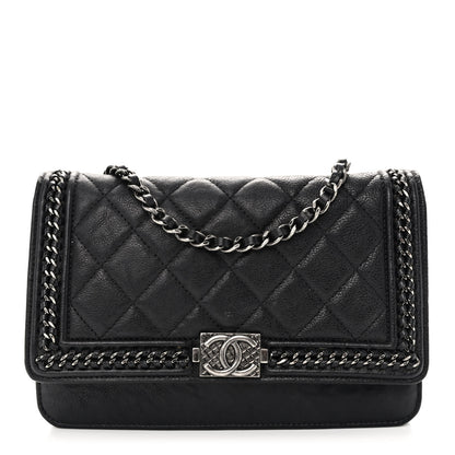 Chanel Calfskin Quilted Chain Around Boy Wallet On Chain WOC Black 1 of 11