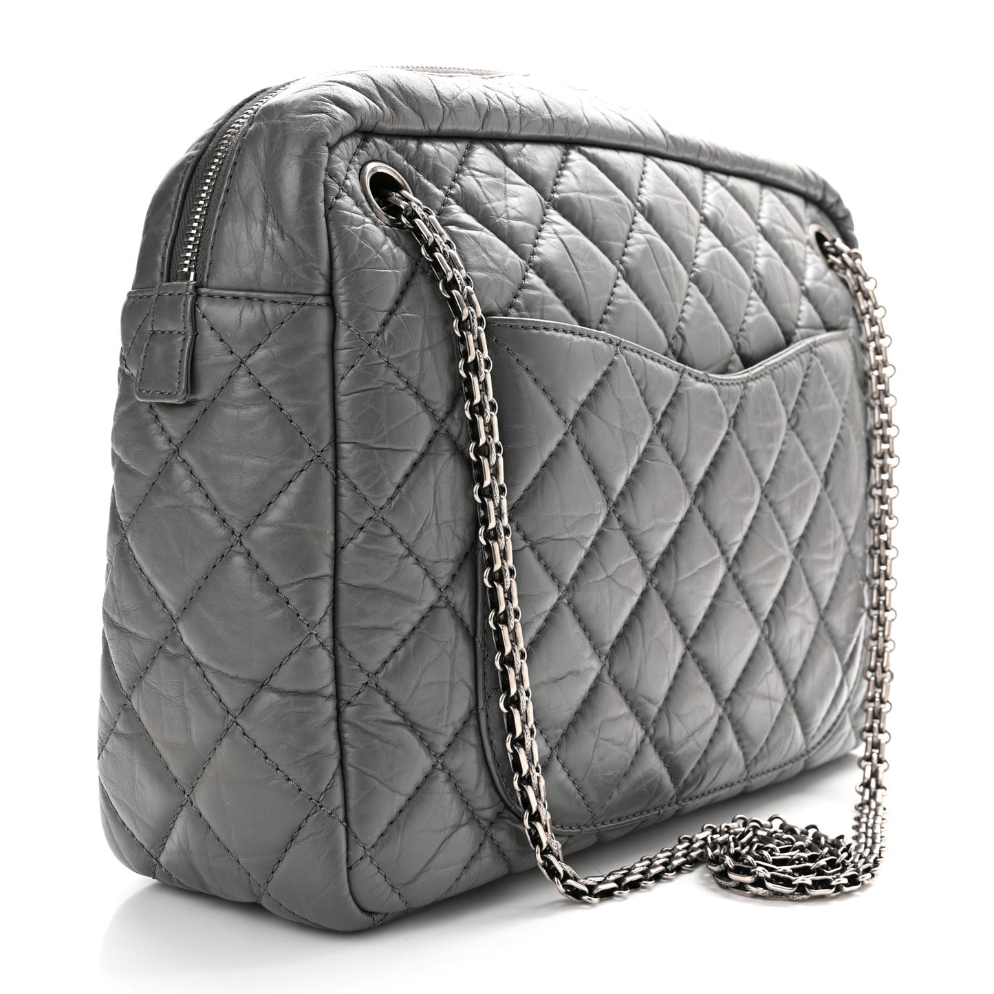 Aged Calfskin Quilted Large Reissue Camera Case Grey