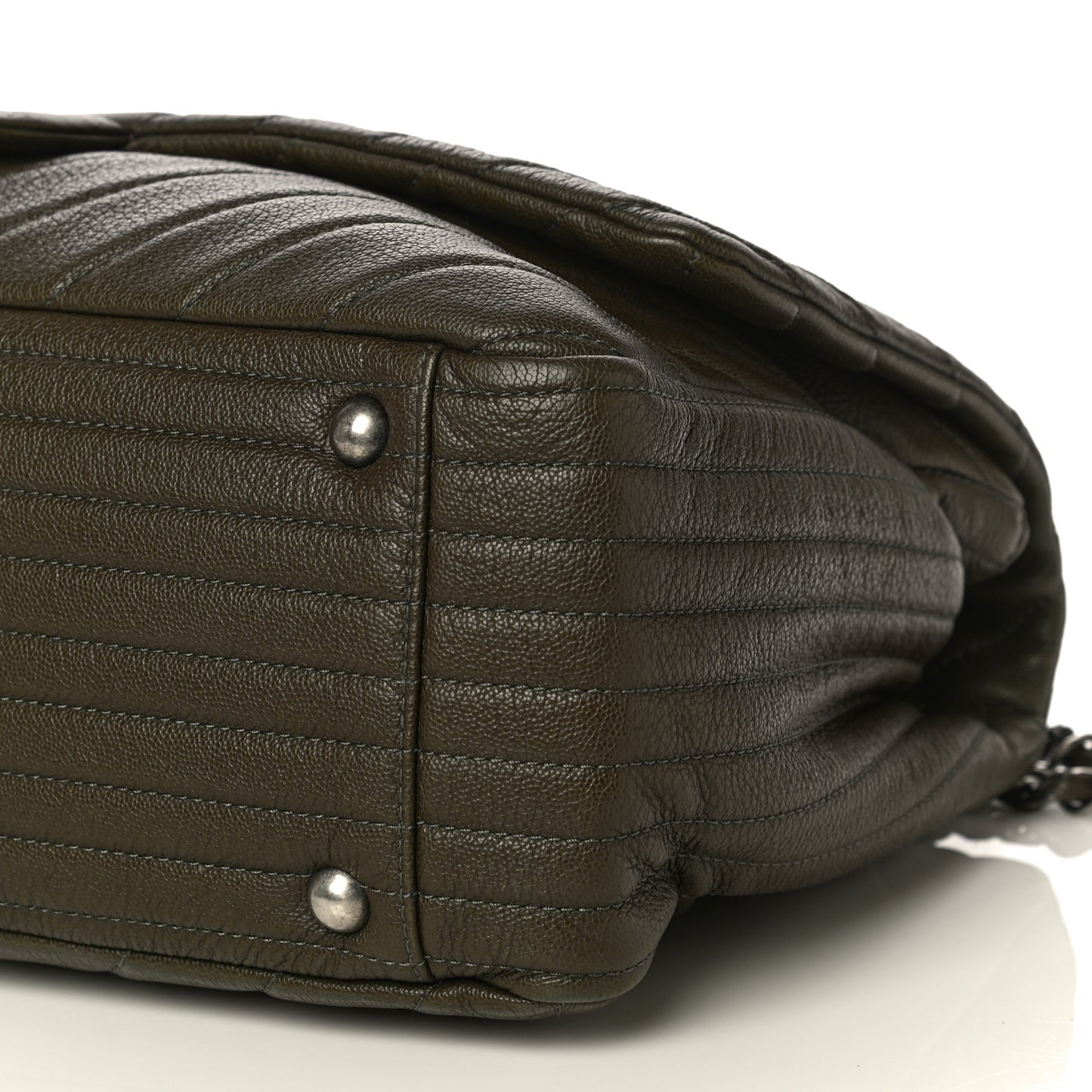 Calfskin Chevron Quilted XXL Travel Flap Bag Khaki