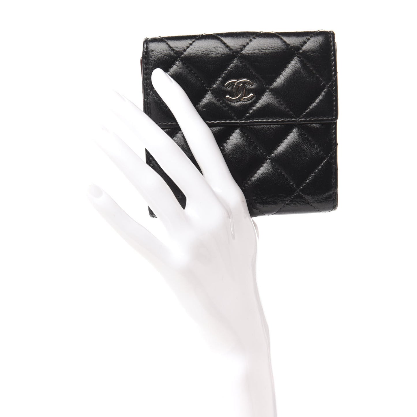 Lambskin Quilted Compact French Flap Wallet Black