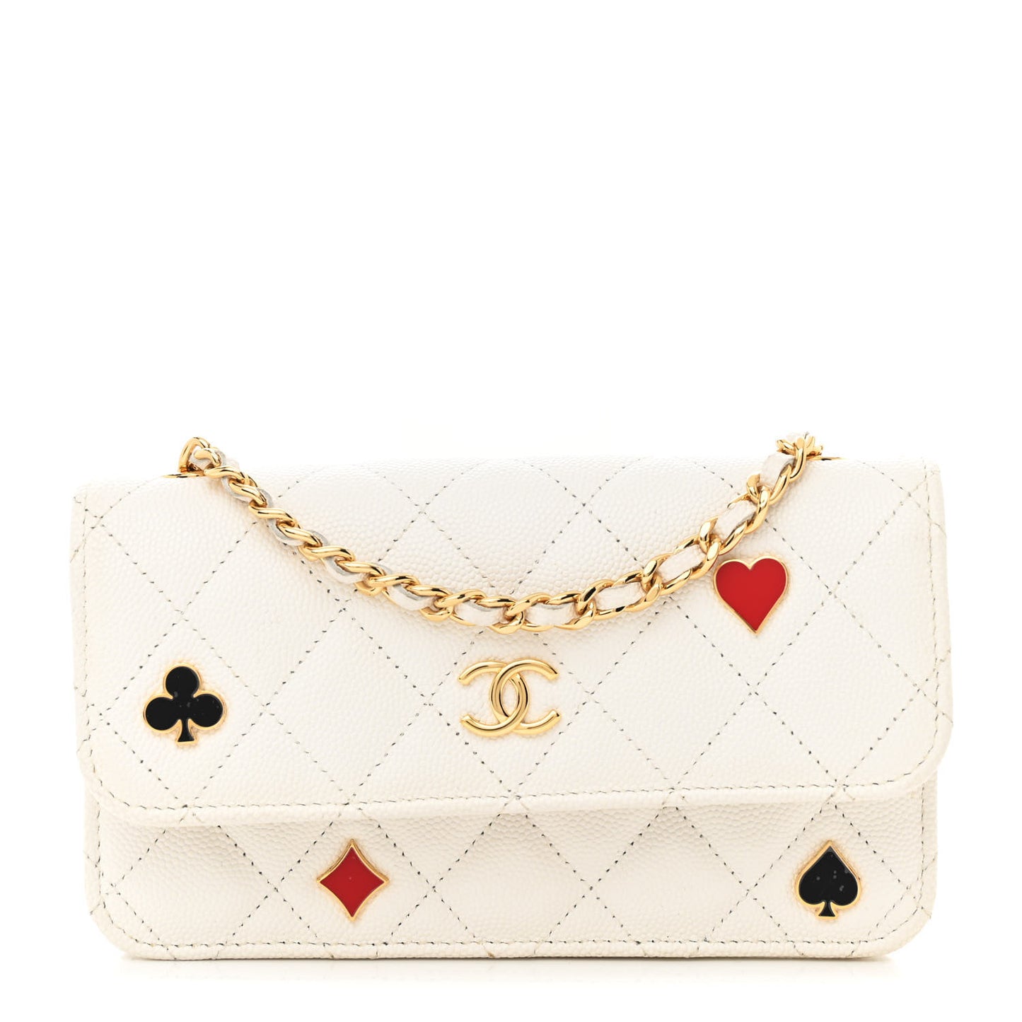 Caviar Quilted Enamel Coco Casino Flap Phone Holder With Chain White