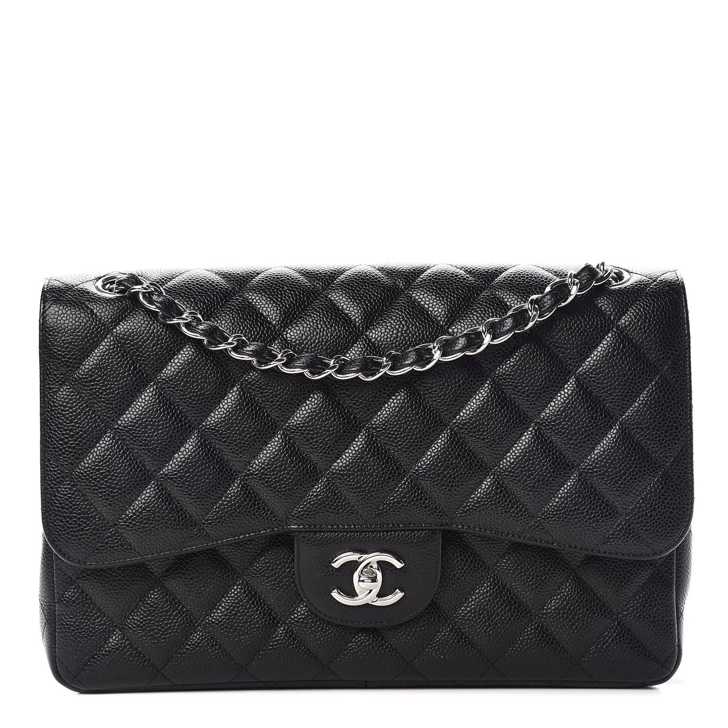 Caviar Quilted Jumbo Double Flap Black