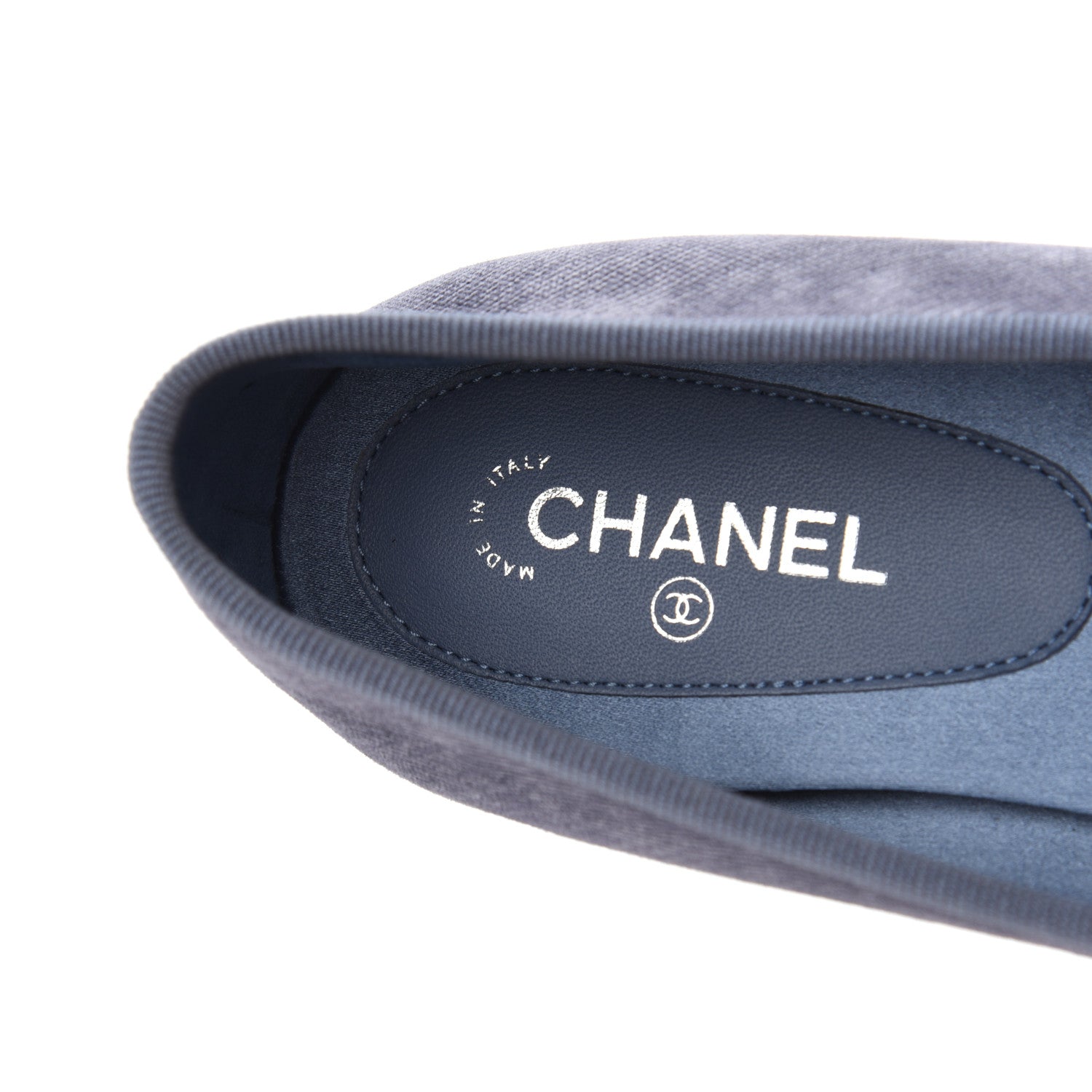 Chanel Satin Denim Goatskin CC Cap Toe Ballerina Flats 35 Blue 11 of 32