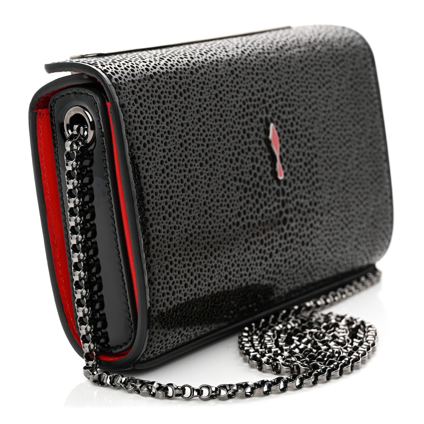 Patent Calfskin Crystal Vanite Small Clutch Black