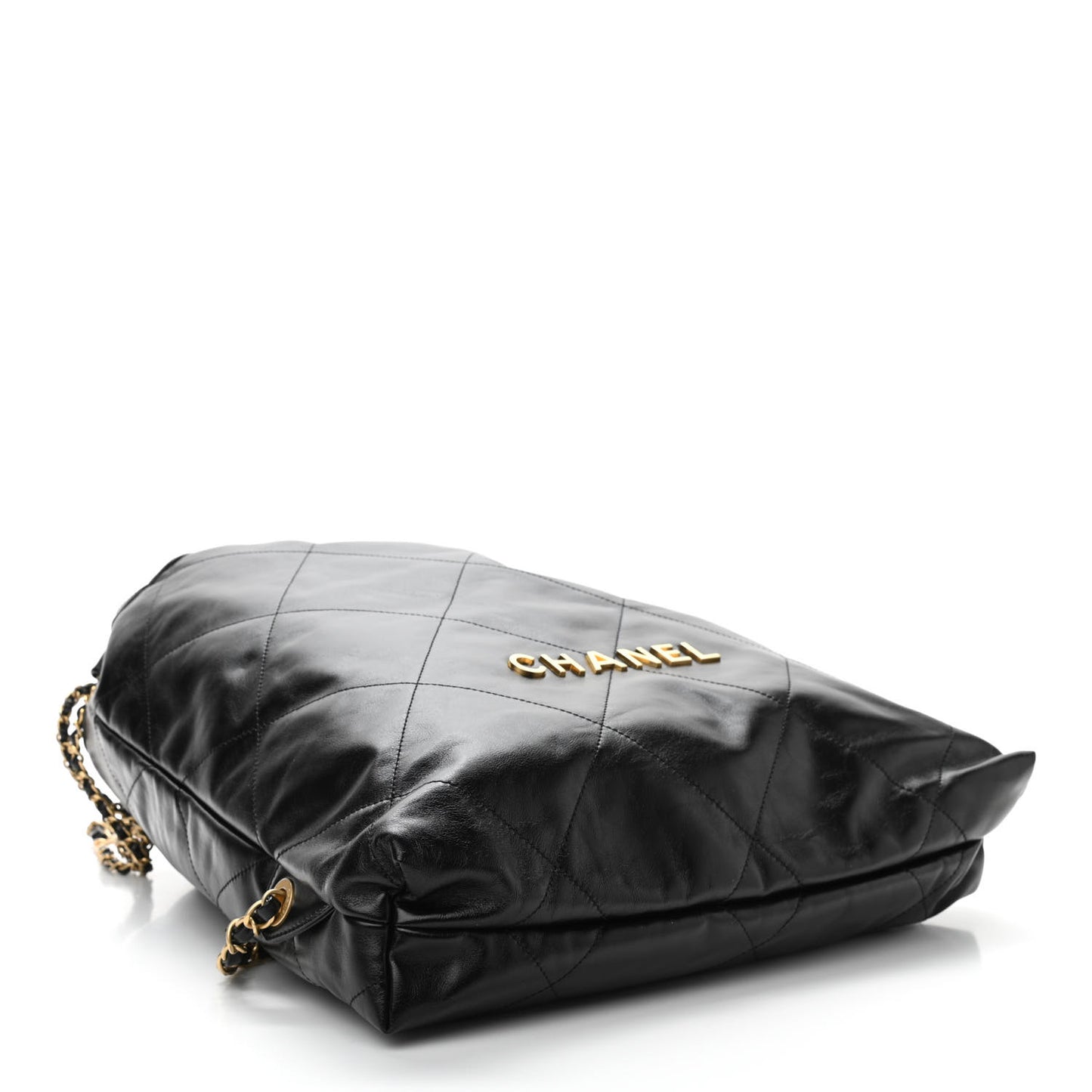 Shiny Calfskin Quilted Chanel 22 Backpack Black