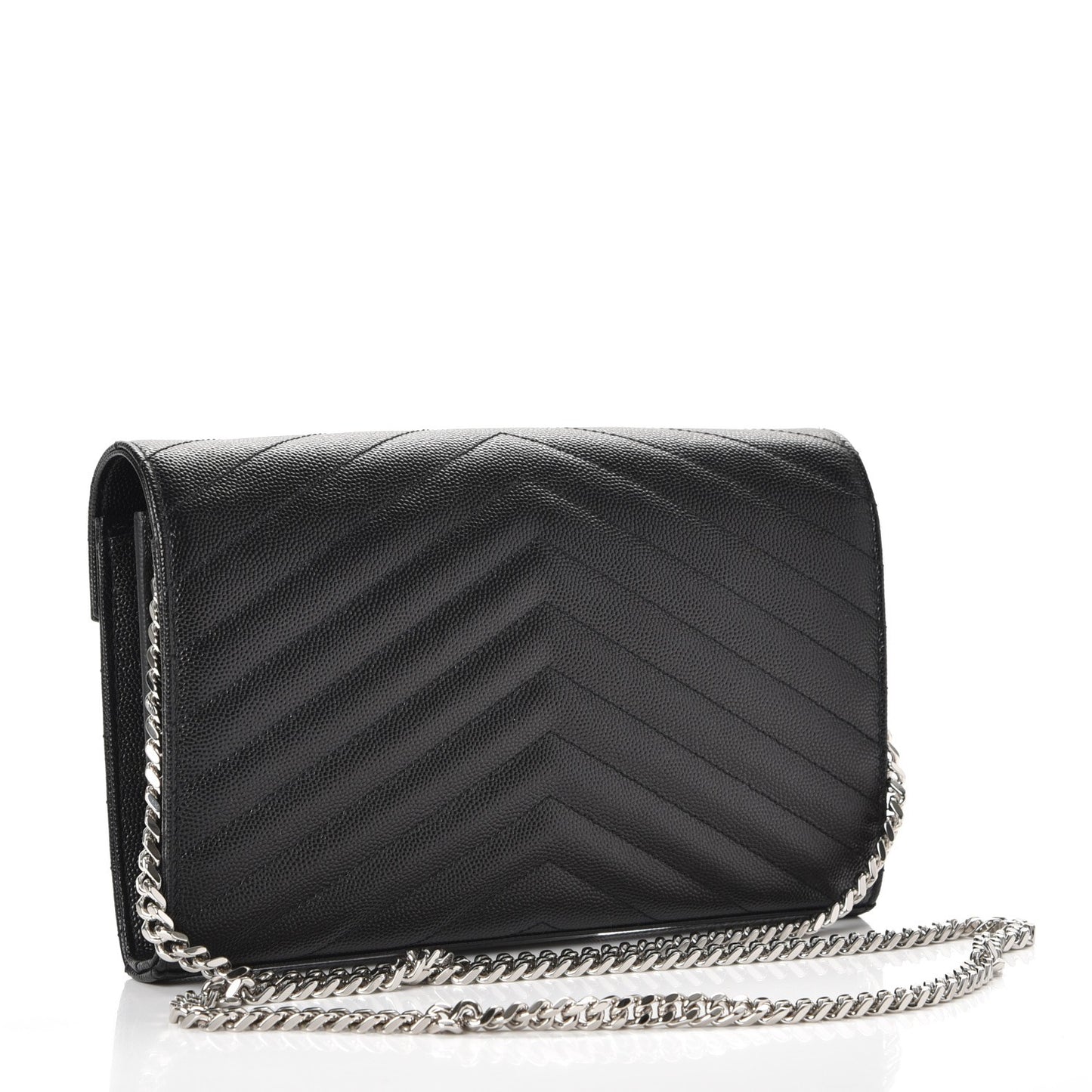 Grain De Poudre Matelasse Chevron Monogram Chain Wallet Black