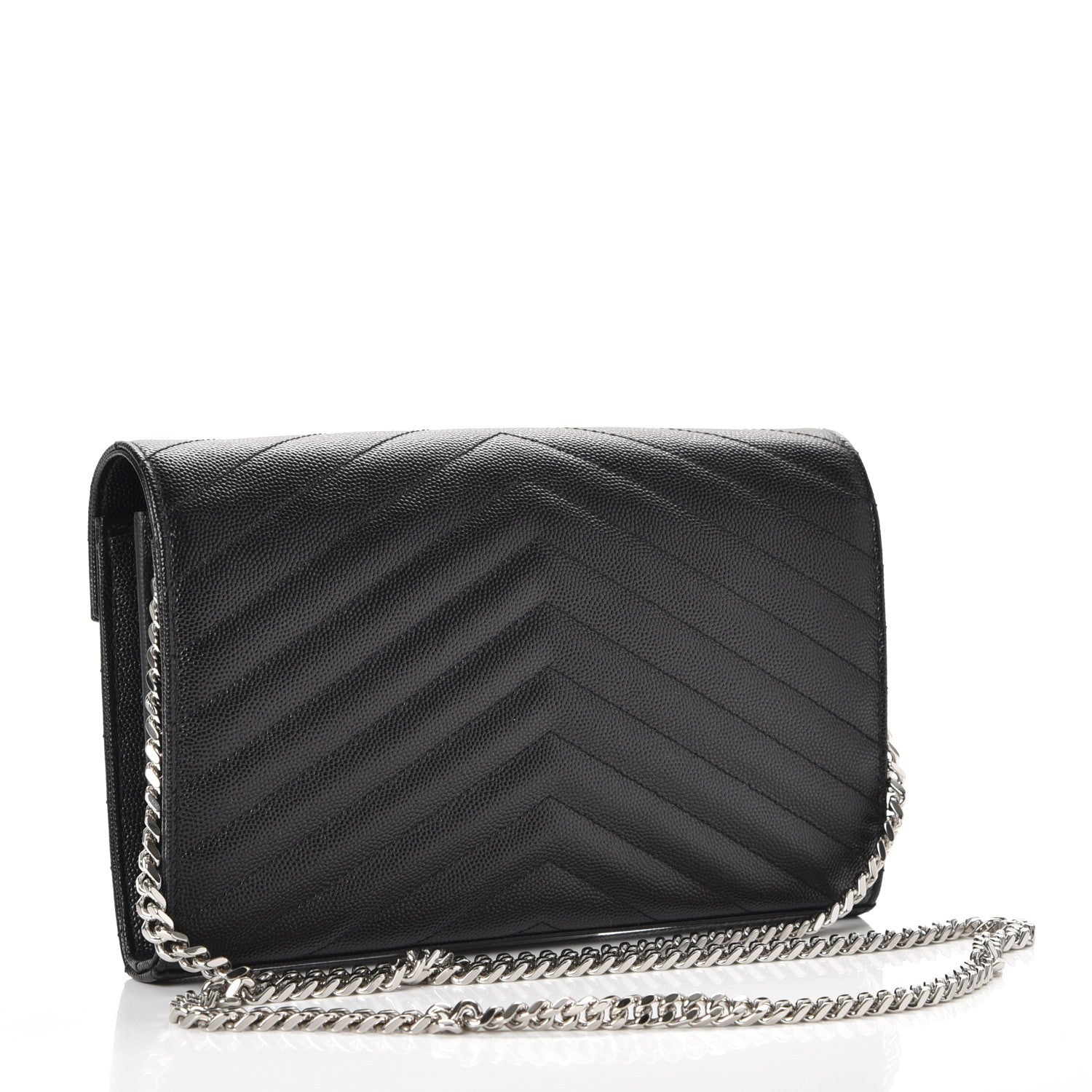 Saint Laurent Grain De Poudre Matelasse Chevron Monogram Chain Wallet Black 3 of 7
