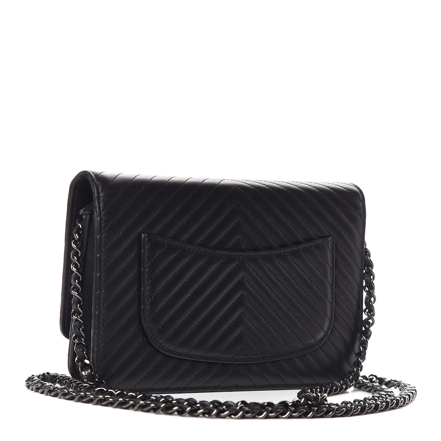 Lambskin Chevron Quilted Wallet On Chain WOC So Black