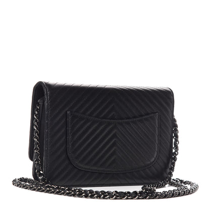 Chanel Lambskin Chevron Quilted Wallet On Chain WOC So Black 3 of 17