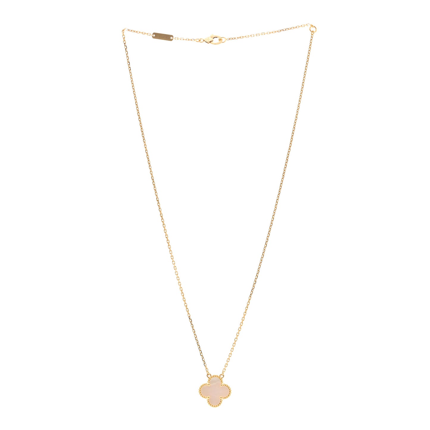 18K Yellow Gold Mother of Pearl Vintage Alhambra Pendant Necklace