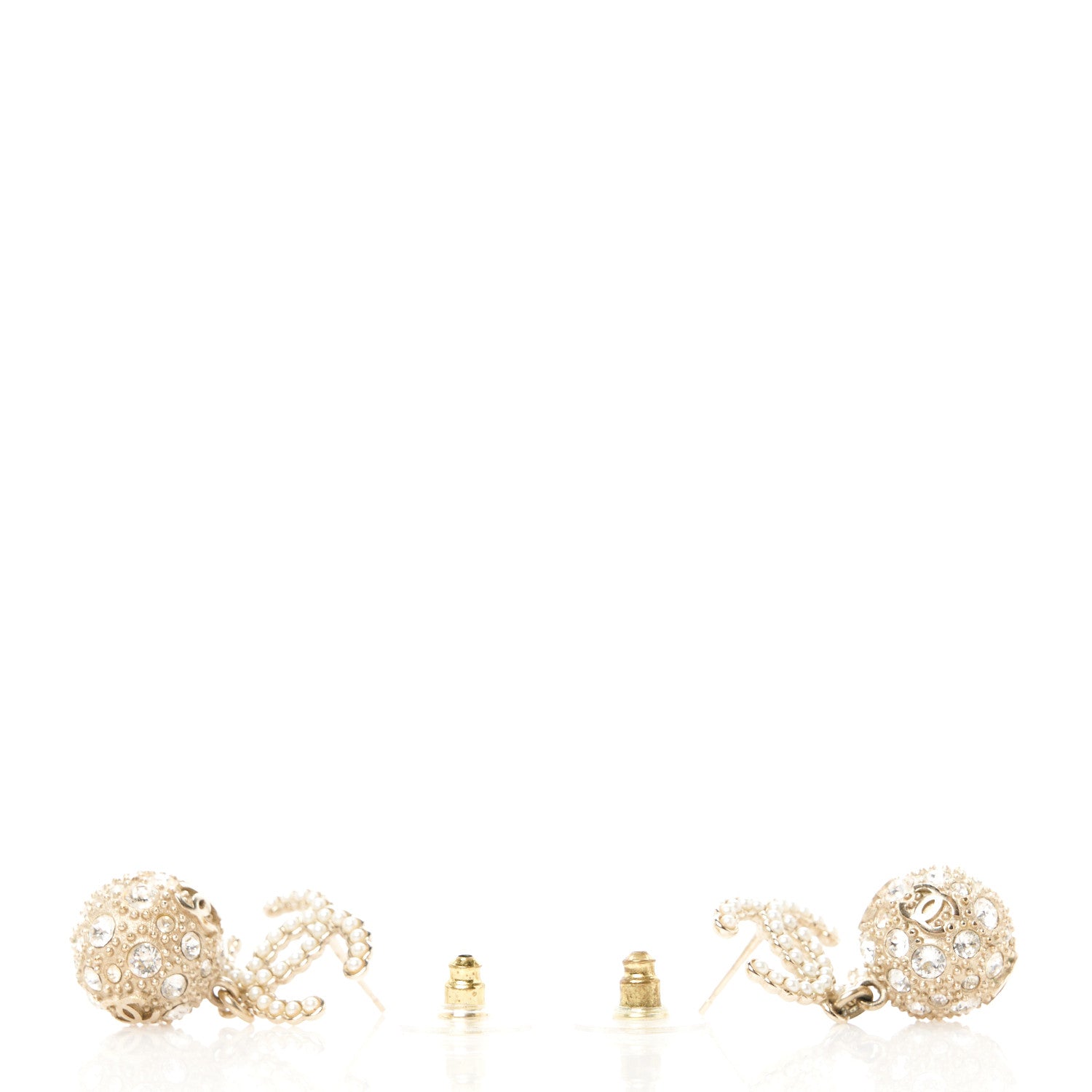 Chanel Crystal Pearl CC Ball Drop Earrings Gold 3 of 5