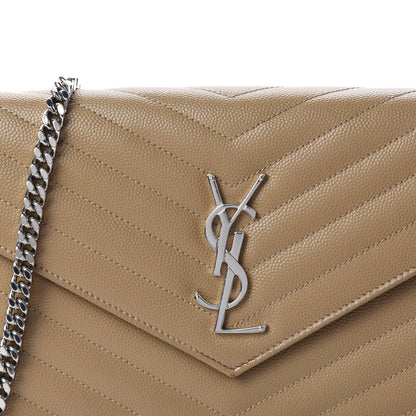 Saint Laurent Grain De Poudre Matelasse Chevron Monogram Chain Wallet Deep Beige 11 of 12
