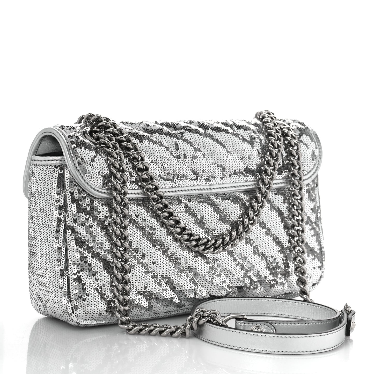 Sequin Matelasse Small GG Marmont Shoulder Bag Silver