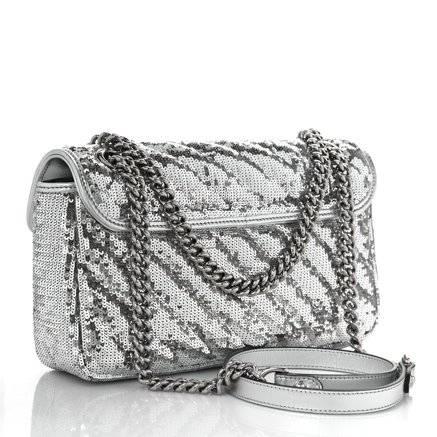 Gucci Sequin Matelasse Small GG Marmont Shoulder Bag Silver 3 of 9
