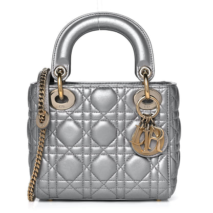 Christian Dior Metallic Lambskin Cannage Mini Lady Dior Grey 1 of 15