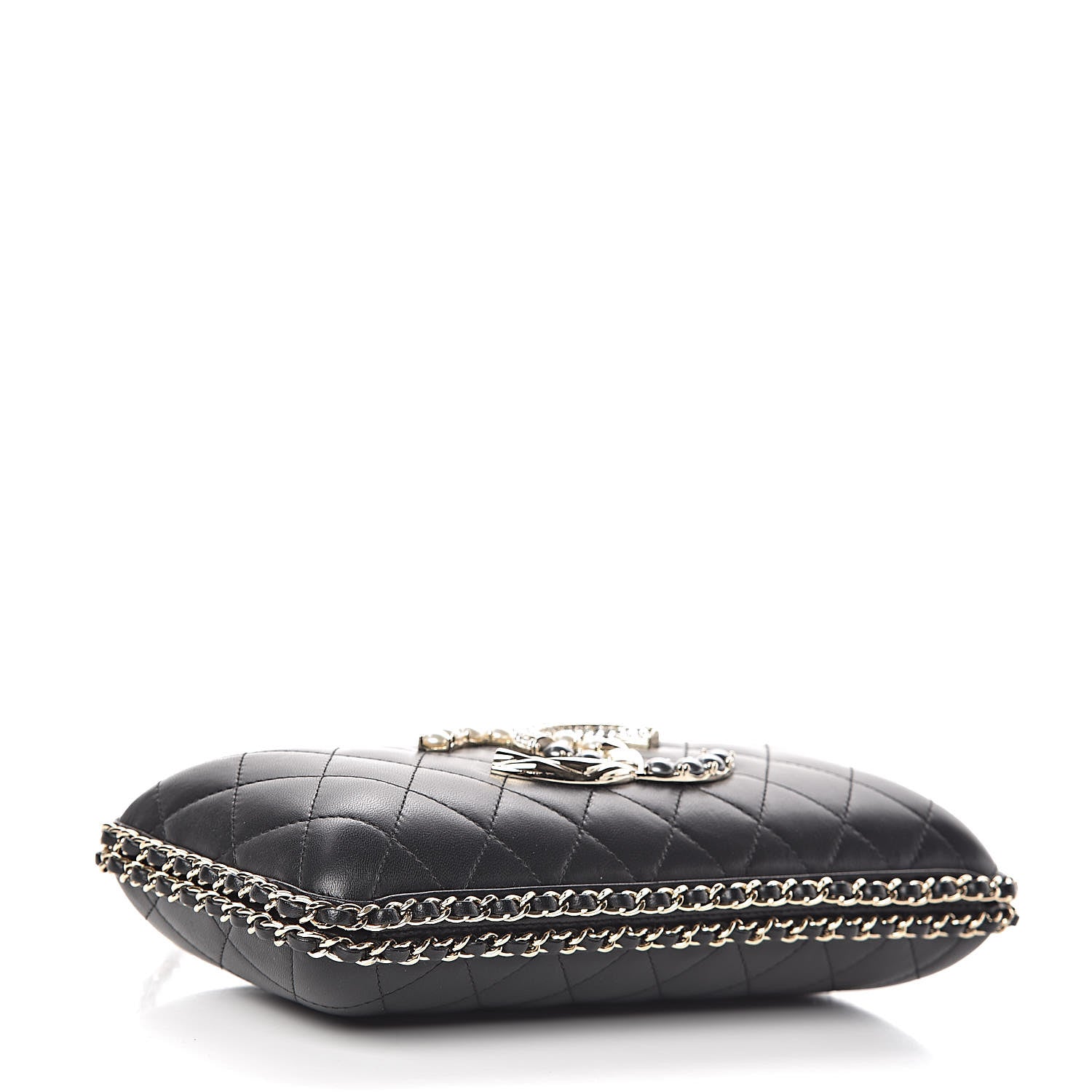 Chanel Lambskin Quilted Pearl Crystal Chain Around Clutch Black 4 of 10