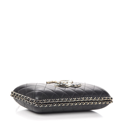 Chanel Lambskin Quilted Pearl Crystal Chain Around Clutch Black 4 of 10