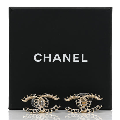 Chanel Strass Crystal Dazzling Wheat CC Earrings Black Gold 5 of 5