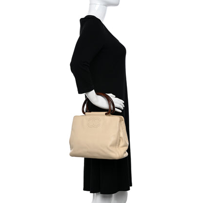 Chanel Caviar Wood Handle Handbag Beige 2 of 16