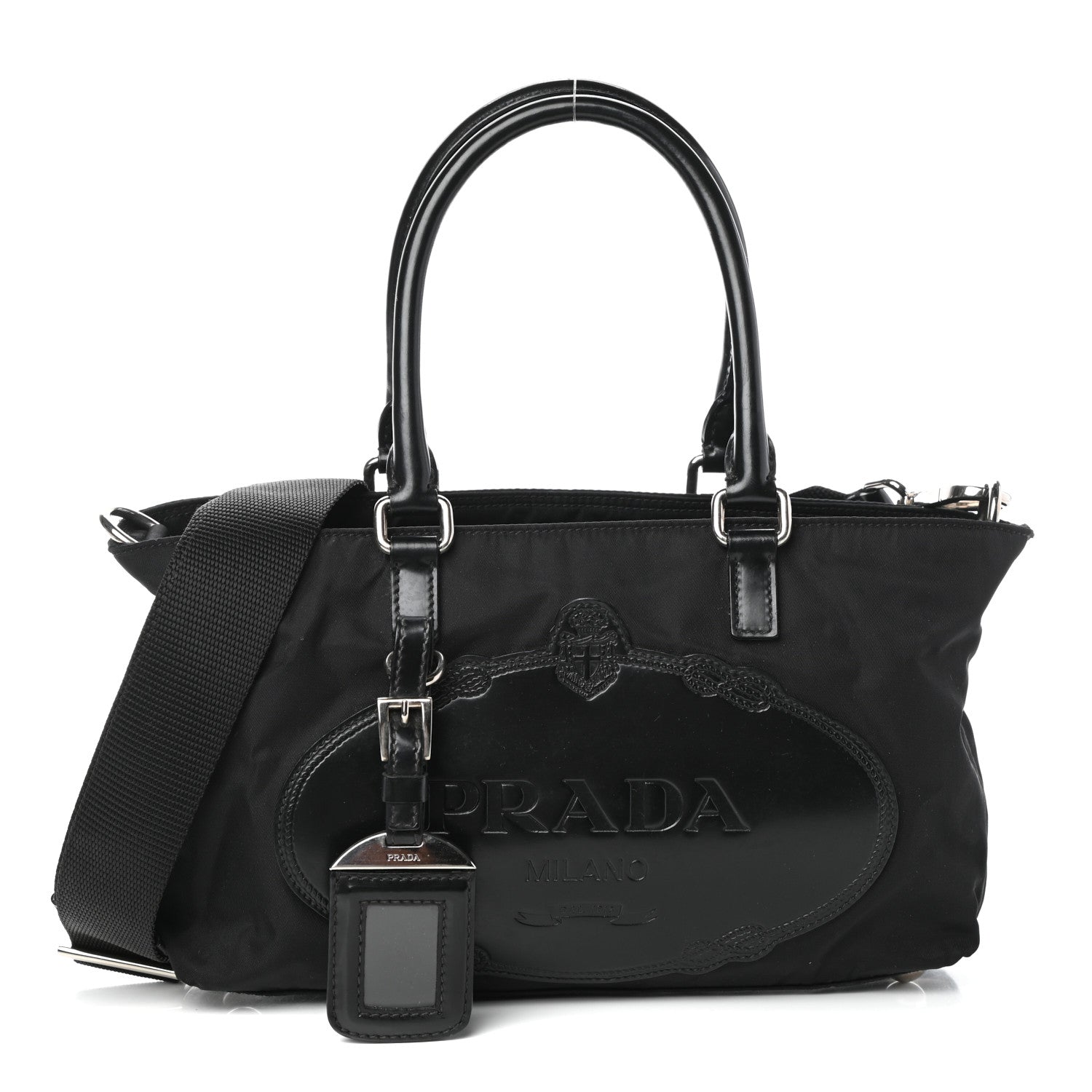 Prada Tessuto Nylon Spazzolato Logo Tote Black 1 of 9