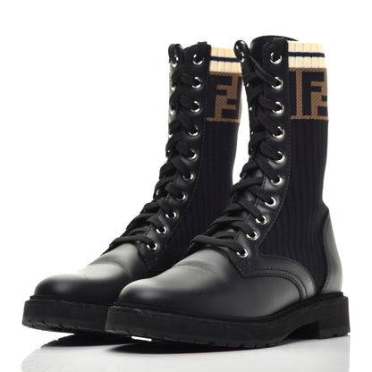Fendi Calfskin Stretch Fabric Rockoko Biker Boots 35.5 Tobacco Black Marino 3 of 8