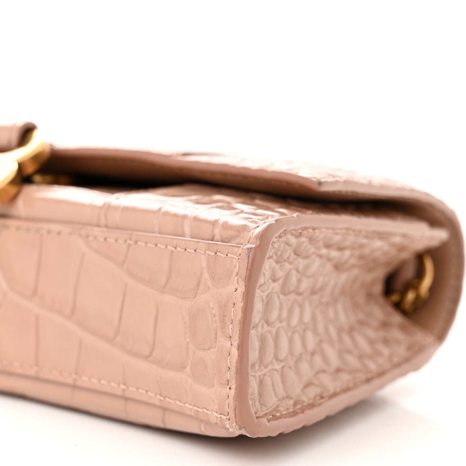 Balenciaga Shiny Calfskin Crocodile Embossed Hourglass Chain Bag Nude Beige 9 of 10
