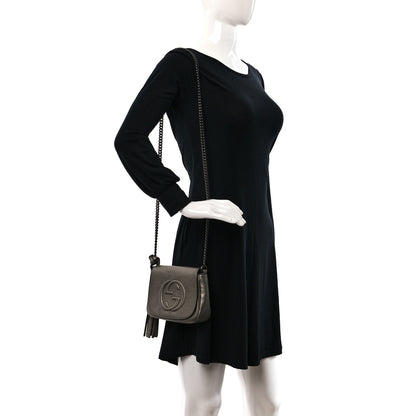 Gucci Metallic Pebbled Calfskin Small Soho Flap Crossbody Sasso 2 of 9