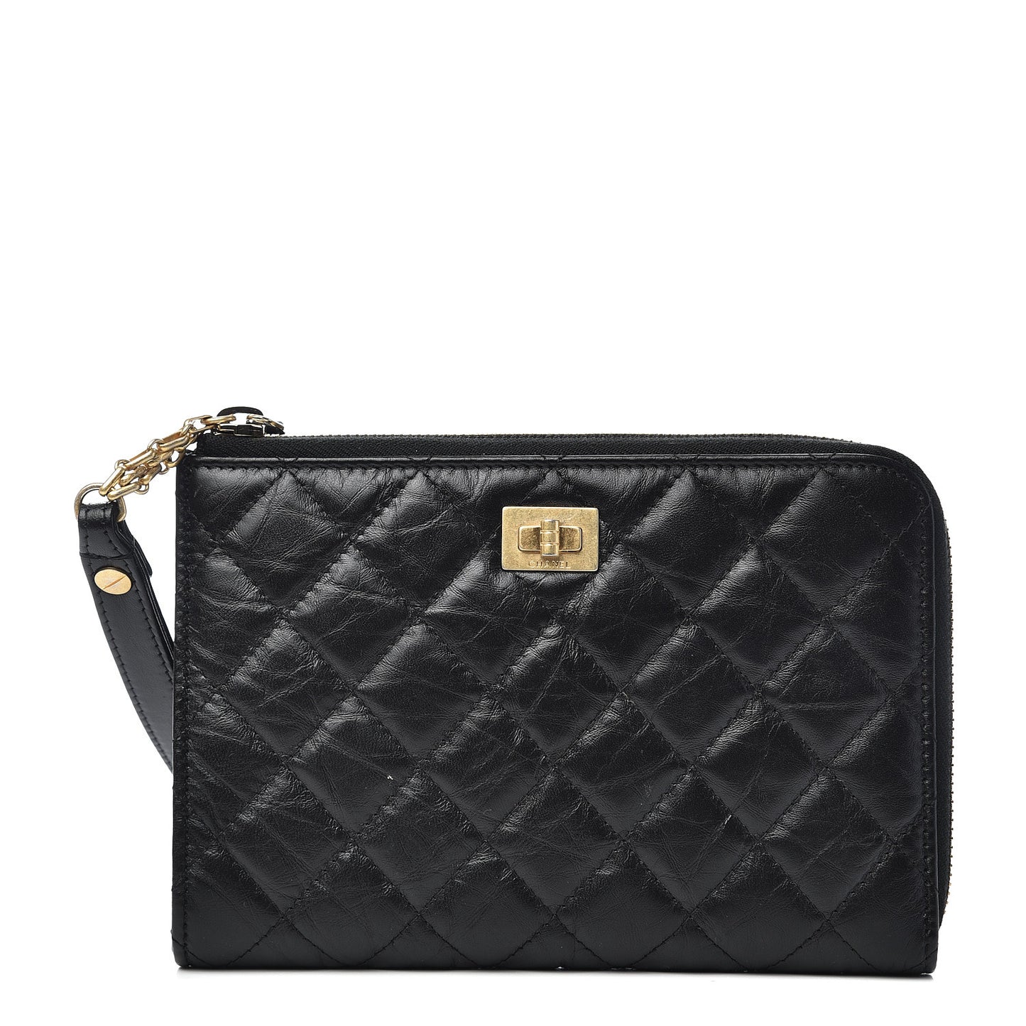 Aged Calfskin Quilted Small 2.55 Reissue Pouch With Handle Black