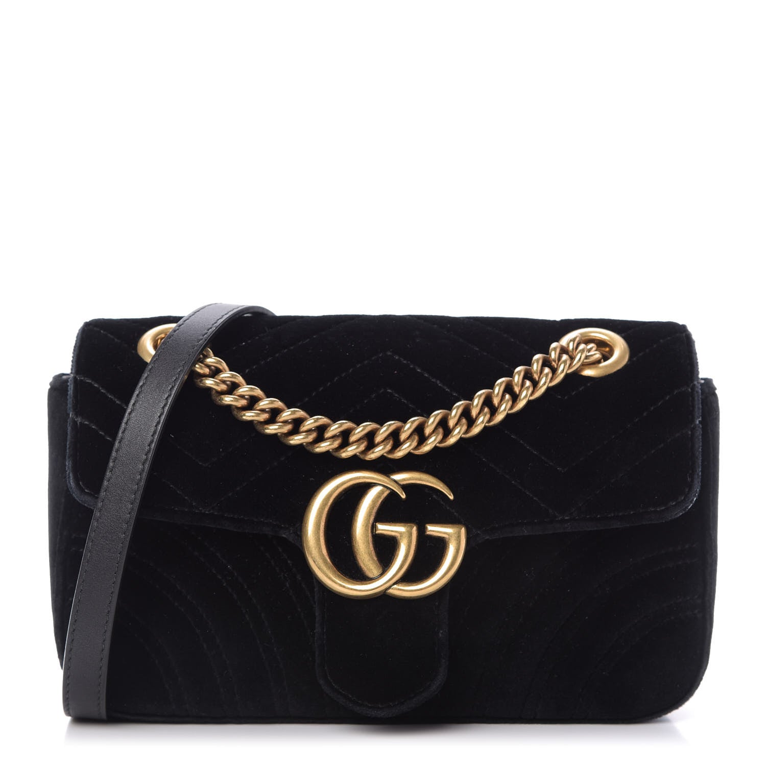 Gucci Velvet Matelasse Mini GG Marmont Shoulder Bag Black 1 of 11