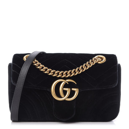 Gucci Velvet Matelasse Mini GG Marmont Shoulder Bag Black 1 of 11