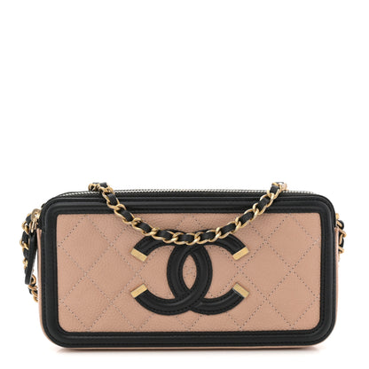 Chanel Caviar Quilted CC Filigree Clutch With Chain Beige Black 1 of 12