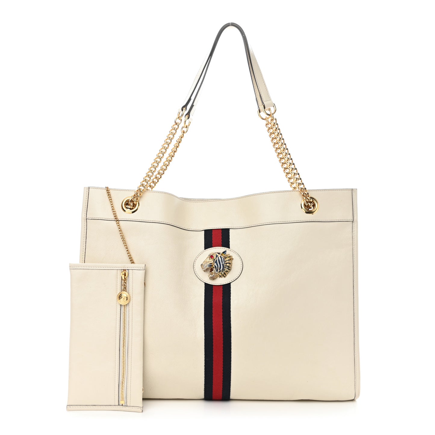 Suede Calfskin Large Rajah Chain Tote White