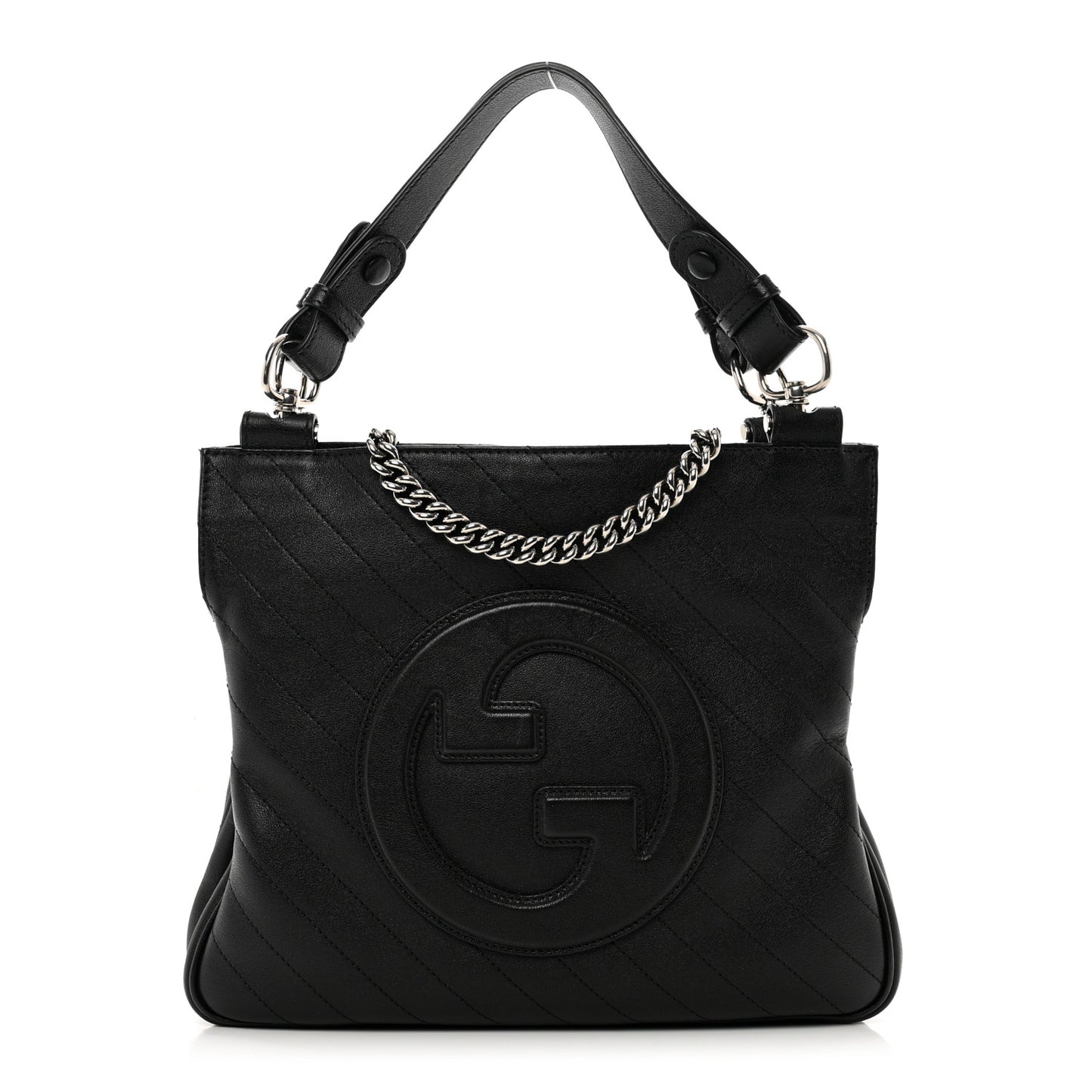 Sakai Be Green Calfskin Diagonal Stitched Small Blondie Tote Black