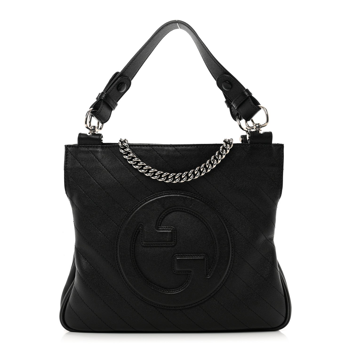 Gucci Sakai Be Green Calfskin Diagonal Stitched Small Blondie Tote Black 1 of 8
